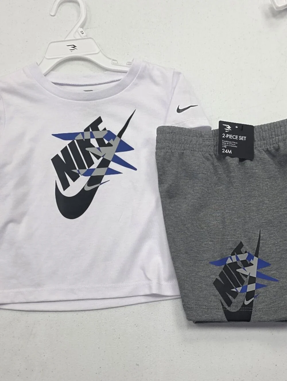 Nike White and Gray Kids Matching Set with Blue Accents - Picture 5 of 6